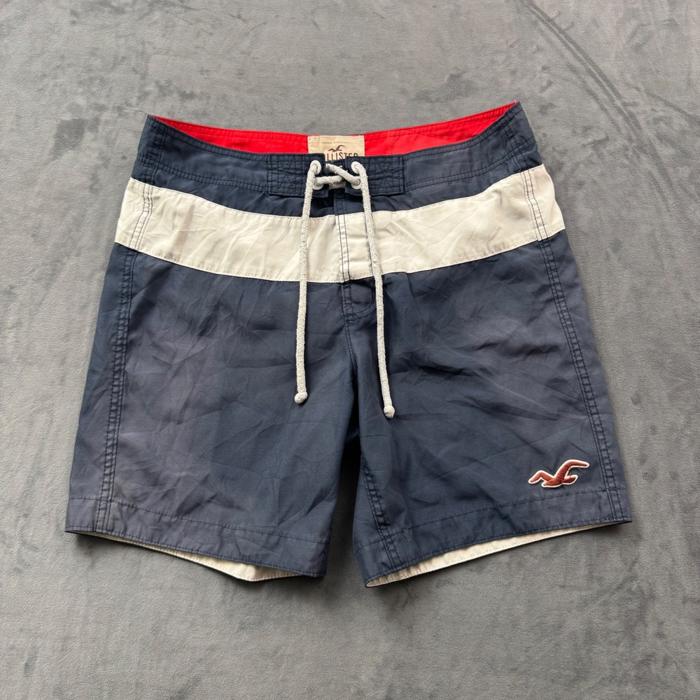 Hollister Mens Navy Blue Colorblock Board Shorts Swim Trunks Size L Logo